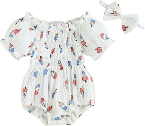 Baby Girl 4th Of July Outfit Bubble Short Sleeve Fourth Of July Romper Newborn Independence Day Summer Clothes in Saudi Arabia