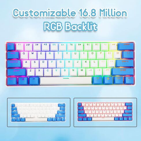 لوحة مفاتيح ألعاب ميكانيكية محمولة بنسبة 60% من HUO JI مع مفتاح أحمر قابل للتبديل السريع، وإضاءة خلفية RGB قابلة للتخصيص، وكابل USB-C قابل للفصل، و61 مفتاحًا مدمجًا لأجهزة الكمبيوتر المحمول التي تعمل بنظام Windows وأجهزة Mac - أبيض/أزرق in Kuwait