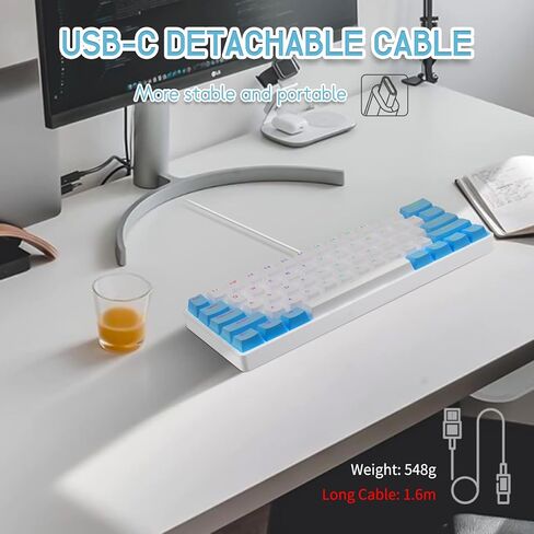 لوحة مفاتيح ألعاب ميكانيكية محمولة بنسبة 60% من HUO JI مع مفتاح أحمر قابل للتبديل السريع، وإضاءة خلفية RGB قابلة للتخصيص، وكابل USB-C قابل للفصل، و61 مفتاحًا مدمجًا لأجهزة الكمبيوتر المحمول التي تعمل بنظام Windows وأجهزة Mac - أبيض/أزرق in Kuwait