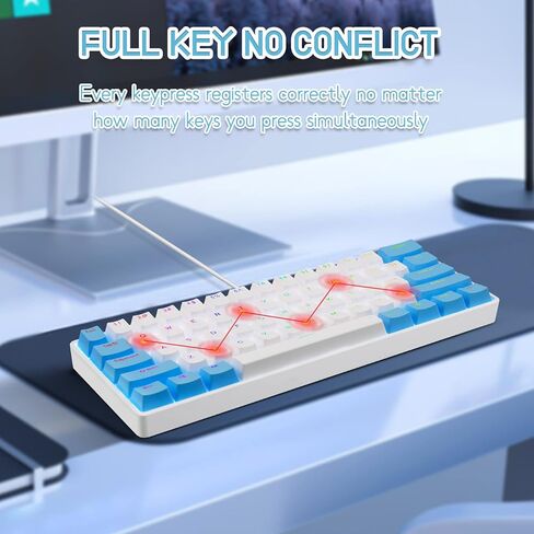 لوحة مفاتيح ألعاب ميكانيكية محمولة بنسبة 60% من HUO JI مع مفتاح أحمر قابل للتبديل السريع، وإضاءة خلفية RGB قابلة للتخصيص، وكابل USB-C قابل للفصل، و61 مفتاحًا مدمجًا لأجهزة الكمبيوتر المحمول التي تعمل بنظام Windows وأجهزة Mac - أبيض/أزرق in Kuwait