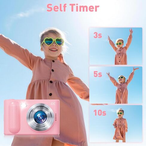 Digital Camera, 48MP Cmopact Camera 1080P Dual Lens Point and Shoot Camera with Fill Light, Portable Camera with 32GB SD Card, Small Digital Camera for Kids Teens Boys and Girls (Pink in Saudi Arabia