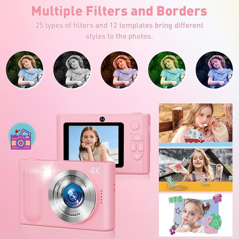 Digital Camera, 48MP Cmopact Camera 1080P Dual Lens Point and Shoot Camera with Fill Light, Portable Camera with 32GB SD Card, Small Digital Camera for Kids Teens Boys and Girls (Pink in Saudi Arabia
