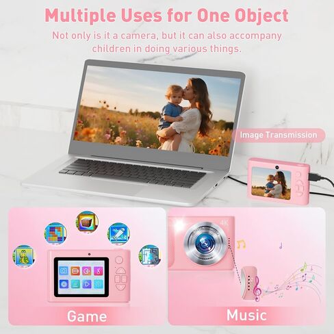 Digital Camera, 48MP Cmopact Camera 1080P Dual Lens Point and Shoot Camera with Fill Light, Portable Camera with 32GB SD Card, Small Digital Camera for Kids Teens Boys and Girls (Pink in Saudi Arabia