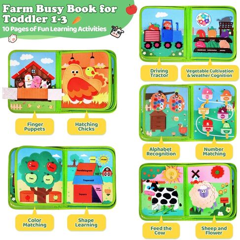 Letapapa Farm Busy Book للأطفال الصغار 1-3، هدايا ألعاب مونتيسوري لعمر 1 عامين من الأولاد والبنات، ألعاب تعليمية تعليمية لعمر 1+ سنة، كتاب أنشطة هادئ مشغول للأطفال الصغار لعبة سفر in Kuwait