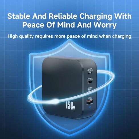 محطة شحن USB C بقدرة 150 وات - نيتريد الغاليوم خفيفة الوزن ومحمولة من النوع C محطة شحن سريعة بأربعة منافذ لأجهزة متعددة in Kuwait