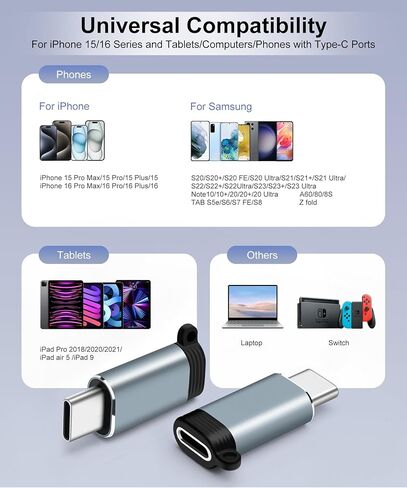 Adapter Lightning Female to USB-C Male (2-Pack), USB C to Lightning, Data Transfer Compatible for iPhone 16/15 Series,Air, iPad, Not for Audio/OTG - Gray in Saudi Arabia