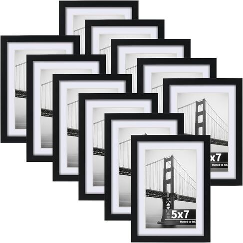 مجموعة إطارات صور CRUGLA مقاس 8 × 10 مكونة من 11 قطعة، صور عرض 5 × 7 مع حصيرة أو 8 × 10 بدون، إطارات صور متعددة كبيرة الحجم، شاشة عرض على الحائط والطاولة، أسود in Kuwait