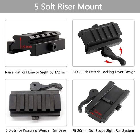 Fazee 2 قطعة Picatinny Riser Mount، 5 فتحات محول تركيب السكك الحديدية المنخفضة مع رافعة QD سريعة التحرير، مناسبة لحلقات نطاق 20 مم مشاهد بصرية in Kuwait