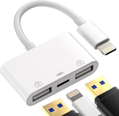 محول Lightning إلى USB (3in1) لهاتف iPhone 14 لجهاز iPad 2 منافذ USB-A موصل كابل OTG لوحة المفاتيح والماوس والكاميرا ومحول محرك فلاش وقارئ بطاقات شاحن لمنفذ Apple Splitter ذكر شحن 3.0 Dongle in Kuwait
