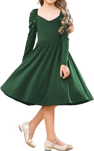 Tiered Ruffle V-Neck Long Sleeves Girls Dress for Plus Size Girl in Saudi Arabia