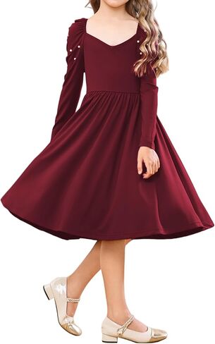 Tiered Ruffle V-Neck Long Sleeves Girls Dress for Plus Size Girl in Saudi Arabia