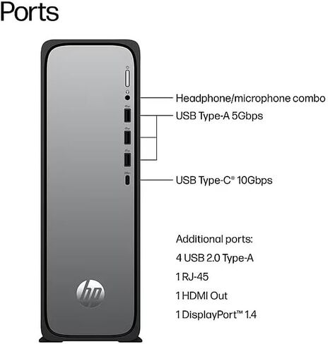 كمبيوتر سطح المكتب HP OmniDesk Slim، Intel Core i3-14100، ذاكرة الوصول العشوائي 8 جيجابايت، 256 جيجابايت SSD، Intel UHD Graphics 710، Windows 11 Home، Meteor Silver، S03-000 (2025) (متجدد) in Kuwait
