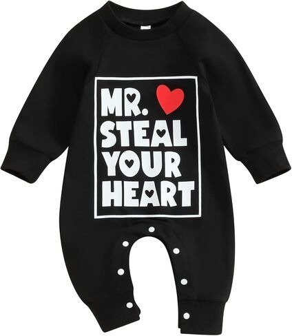My First Valentines Day Baby Girl Outfit Mr Steal Your Heart Romper Long Sleeve Overalls Jumpsuit Cute Spring Clothes in Kuwait