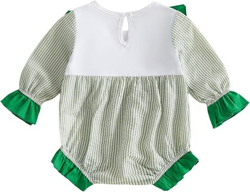 Baby Girl St Patricks Day Outfits Striped Patchwork Shamrock Embroidery Long Sleeve Ruffle Romper Irish Clothes in Saudi Arabia