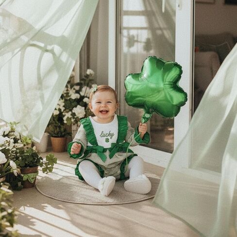 Baby Girl St Patricks Day Outfits Striped Patchwork Shamrock Embroidery Long Sleeve Ruffle Romper Irish Clothes in Saudi Arabia