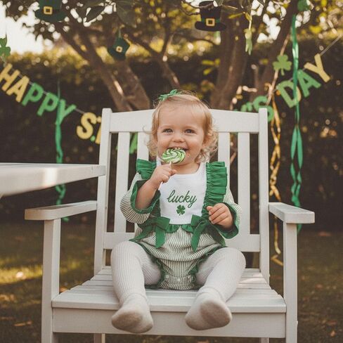 Baby Girl St Patricks Day Outfits Striped Patchwork Shamrock Embroidery Long Sleeve Ruffle Romper Irish Clothes in Saudi Arabia
