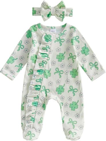 My First Easter Baby Girl Outfit Newborn Bunny Print Footed Jumpsuit Baby Easter Zipper Romper Cute Summer Clothes in Saudi Arabia