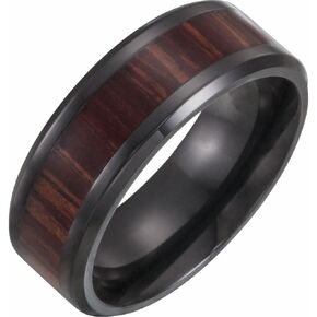 Sonia Jewels Black 8mm Beveled Edge Wedding Band Ring Comfort Fit Wood Inlay in Kuwait