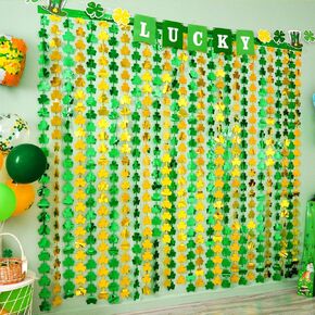 LOLStar 2-Pack St. Patrick's Day Tinsel Curtains, Green and Gold Shamrock, 3.3 x 6.6 ft, Photo Booth Props Backdrop, Stage Decorations, Irish Party Decorations in Kuwait