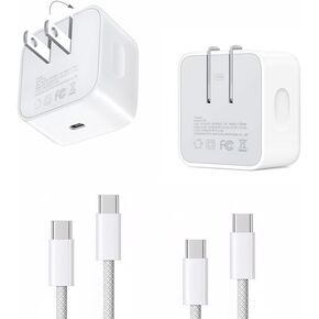 شاحن USB C بقدرة 40 وات لهاتف iPhone 17 16 شحن سريع، محول طاقة للهاتف قابل للطي بقدرة 60 وات بحد أقصى مع كابلات من النوع C بطول 5 أقدام، متوافق مع سلسلة iPhone 17 16 15 Air Pro، عبوتان in Kuwait