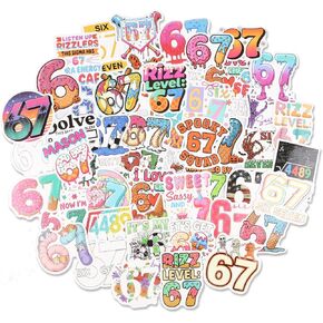 54Pcs 67 Stickers, 6 7 Birthday Decorations Meme Stickers, 67 Valentines Gift, Funny 6 7 Sticker Pack, Six Seven Birthday Decorations, Waterproof Vinyl Gifts for Water Bottle, Phone Case in Kuwait