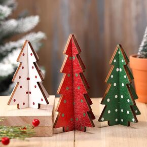 Yookeer Christmas Decor 3 Pieces Wood Table Rustic Christmas Tree Farmhouse Wooden Xmas Centerpiece for Small Table Xmas Trees Red Green Tiered Tray Party Decoration(Polka Dot Style) in Kuwait