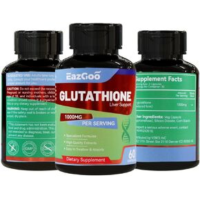 مكمل الجلوتاثيون 1000 مجم مكمل مضاد للأكسدة - تركيبة نباتية ممتازة لدعم المناعة وتفتيح البشرة وإزالة سموم الكبد - خالي من مسببات الحساسية، وغير معدل وراثيًا، وتعزيز صحي فعال (60 كبسولة) in Kuwait