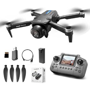 طائرة بدون طيار مع كاميرا مزدوجة 2K عالية الدقة للبالغين والمبتدئين، طائرة بدون طيار واي فاي FPV، شاشة LCD RC، سيلفي بالإيماءات ونقطة الطريق، كاميرا قابلة للإمالة 150 درجة، إقلاع/هبوط بمفتاح واحد، رحلة 45 دقيقة، بطاريتان، هدية للرجال in Kuwait