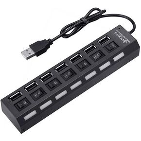 موزع USB 2.0 ذو 7 منافذ، مقسم متعدد المنافذ مع مفاتيح تشغيل/إيقاف مستقلة ومؤشرات LED، نقل بيانات بسرعة 480 ميجابت في الثانية لمحرك أقراص فلاش HDD المحمول للكمبيوتر المحمول in Kuwait
