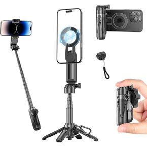 FOURPILLARS Magnetic Tripod Stand for iPhone, Mini Selfie Stick Tripod with Detachable Remote, Portable Cell Phone Tripod Stand Compatible with iPhone/Android, Live Streaming, Video Recording in Saudi Arabia