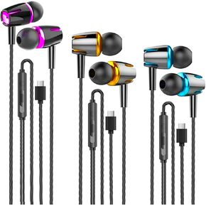 3 Pack USB C Wired Headphones for iPhone 17/16/15 Pro Max,Type C Earphones in Ear HiFi Stereo Earbuds Built-in Microphone & Volume Control for Galaxy S25 S24 Ultra (Black) in Saudi Arabia