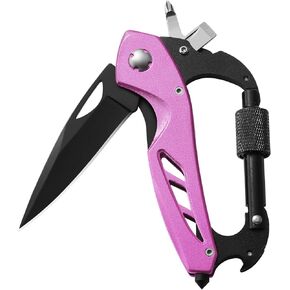 Pink Multitool Carabiner Knife for Women Men,Survival Gear for Camping Hiking，EDC Carabiners, 6-in-1 Multi Tools with Window Breaker, Bottle Opener and Screwdriver,Gifts for Women/Men (Pink) in Kuwait