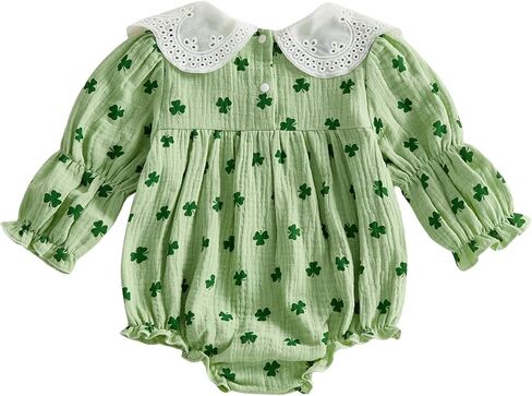 Baby Girl St Patricks Day Outfits Long Sleeve Letter Embroidery Romper with Headband Set Newborn Spring Clothes in Saudi Arabia