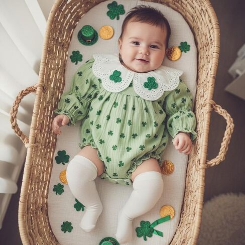 Baby Girl St Patricks Day Outfits Long Sleeve Letter Embroidery Romper with Headband Set Newborn Spring Clothes in Saudi Arabia