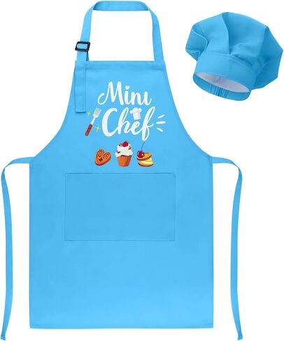 مجموعة قبعة المئزر والطاهي ، "Mini Chef" Apron مضحك قابلة للتعديل المطبخ للبنين والبنات in Saudi Arabia