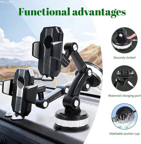حامل هاتف مثبت على لوحة القيادة لسيارة Mercedes Benz GLC 200 GLC 250 GLC 300 GLC 350e GLC 43 AMG GLC 63 AMG، إطلاق بيد واحدة، زجاج أمامي لشاحن السيارة، حامل هاتف بكأس شفط يدور 360 درجة in Saudi Arabia