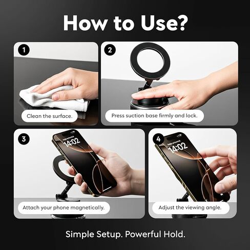 Heavy Duty Magnetic Phone Holder Vacuum Suction Mount Foldable, 360° Adjustable, Car/Office/Gym - Dashboard, Windshield, Window, Mirror, Universal Mount - Magsafe Compatible, iPhone, Samsung, Pixel in Saudi Arabia