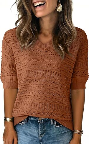 Dokotoo Women's Casual Short Sleeve Loose Tunic Tops Lightweight Knit Spring Summer Pullover Sweater Blouses in Saudi Arabia