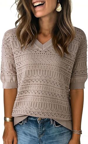 Dokotoo Women's Casual Short Sleeve Loose Tunic Tops Lightweight Knit Spring Summer Pullover Sweater Blouses in Kuwait
