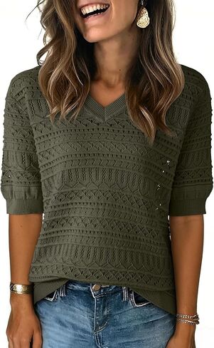 Dokotoo Women's Casual Short Sleeve Loose Tunic Tops Lightweight Knit Spring Summer Pullover Sweater Blouses in Kuwait