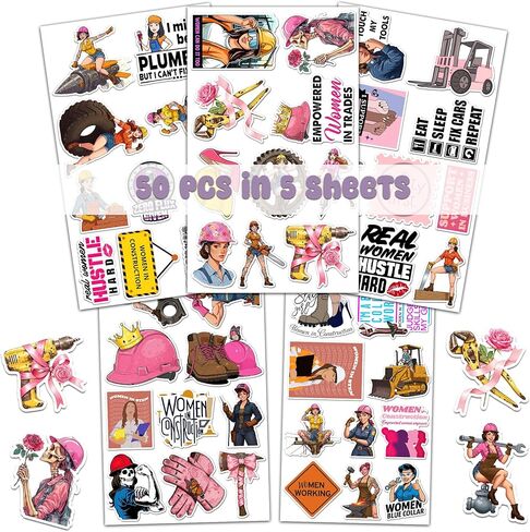 50 Pcs Women Hardhat Sticker Female Blue Collar Stickers Waterproof Vinyl Inspiring Career Decals Water Bottle Helmet Fridge Toolbox Phone Laptop Hard Hat Christmas Gifts for Girls Ladies Mom in Saudi Arabia
