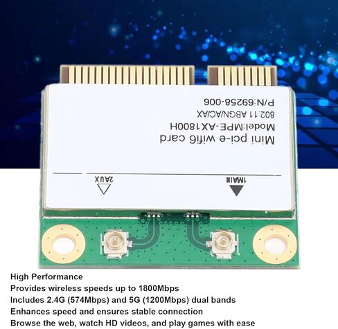 بطاقة واي فاي Bewinner AX1800H 1800 ميجابت في الثانية، نطاقات 2.4 جيجا و5 جيجا، معدل لاسلكي 574 ميجابت في الثانية و1200 ميجابت في الثانية، MU MIMO، Mini PCIe، متوافقة مع الكمبيوتر المحمول، سطح المكتب، الكمبيوتر اللوحي والمزيد in Kuwait