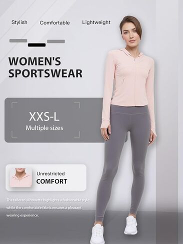 Women's Workout Jacket, Zip Front Hooded Athletic Top with Thumb Holes, Sportwear for Gym Yoga and Activity in Saudi Arabia