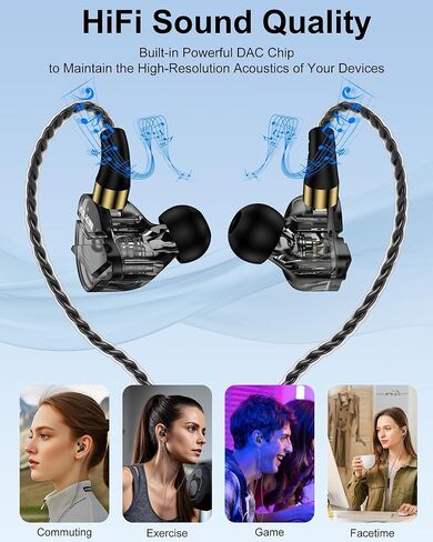 USB C in Ear Monitor Earbuds, HiFi Wired IEM Headphones with Microphone, Over Ear Gaming Earphones for iPhone 15 16 17 Pro Max Samsung S24 S25 Pixel Android, Type C Headphones with Noise Cancelling in Saudi Arabia