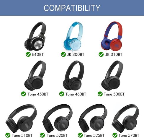 وسائد أذن بديلة من GVOEARS لـ JBL Tune 450BT / Tune 460BT / Tune 500BT / Tune 510BT / Tune 520BT / JR 300BT / JR 310BT / E40BT، وسائد الأذن مع جلد البروتين وإسفنج الذاكرة - أسود in Saudi Arabia