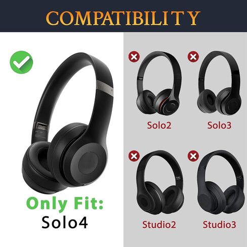 وسائد أذن SOULWIT بديلة لسماعات Beats Solo 4 اللاسلكية فوق الأذن، وسائد أذن Solo4 مع جلد بروتين ناعم، رغوة عازلة للضوضاء عالية الكثافة، سمك إضافي - أسود in Kuwait