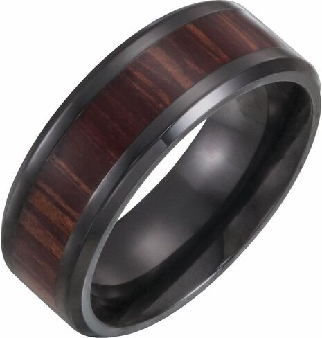 Sonia Jewels Black 8mm Beveled Edge Wedding Band Ring Comfort Fit Wood Inlay in Kuwait