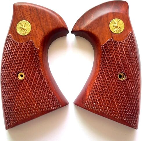 مقابض مسدس متوافقة مع مقابض مسدس من الخشب الصلب بإطار Colt Python I/E - تصميم مربعات مفتوح الظهر مصنوع يدويًا ومستورد ممتاز - يتميز بميداليات ذهبية كلاسيكية in Kuwait