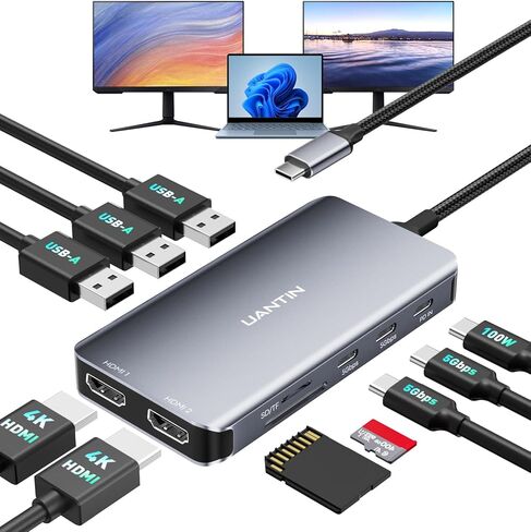USB C Docking Station Dual Monitor with 2 HDMI, 10-in-1 Laptop Docking Station with 4K@30Hz HDMI, USB C & USB A 3.0, SD/Micro SD, 100W PD, USBC Dock for Dell XPS/HP/Lenovo/Mac/Surface etc in Saudi Arabia