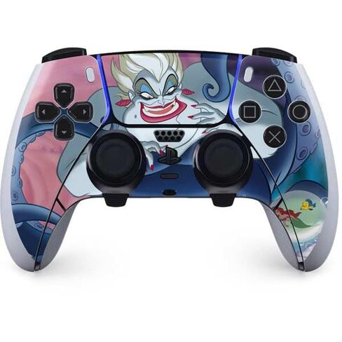 غلاف Skinit المخصص للألعاب متوافق مع وحدة تحكم PS5 DualSense Edge Pro - تصميم Disney Villains Ursula Ariel وFlounder المرخص رسميًا in Saudi Arabia